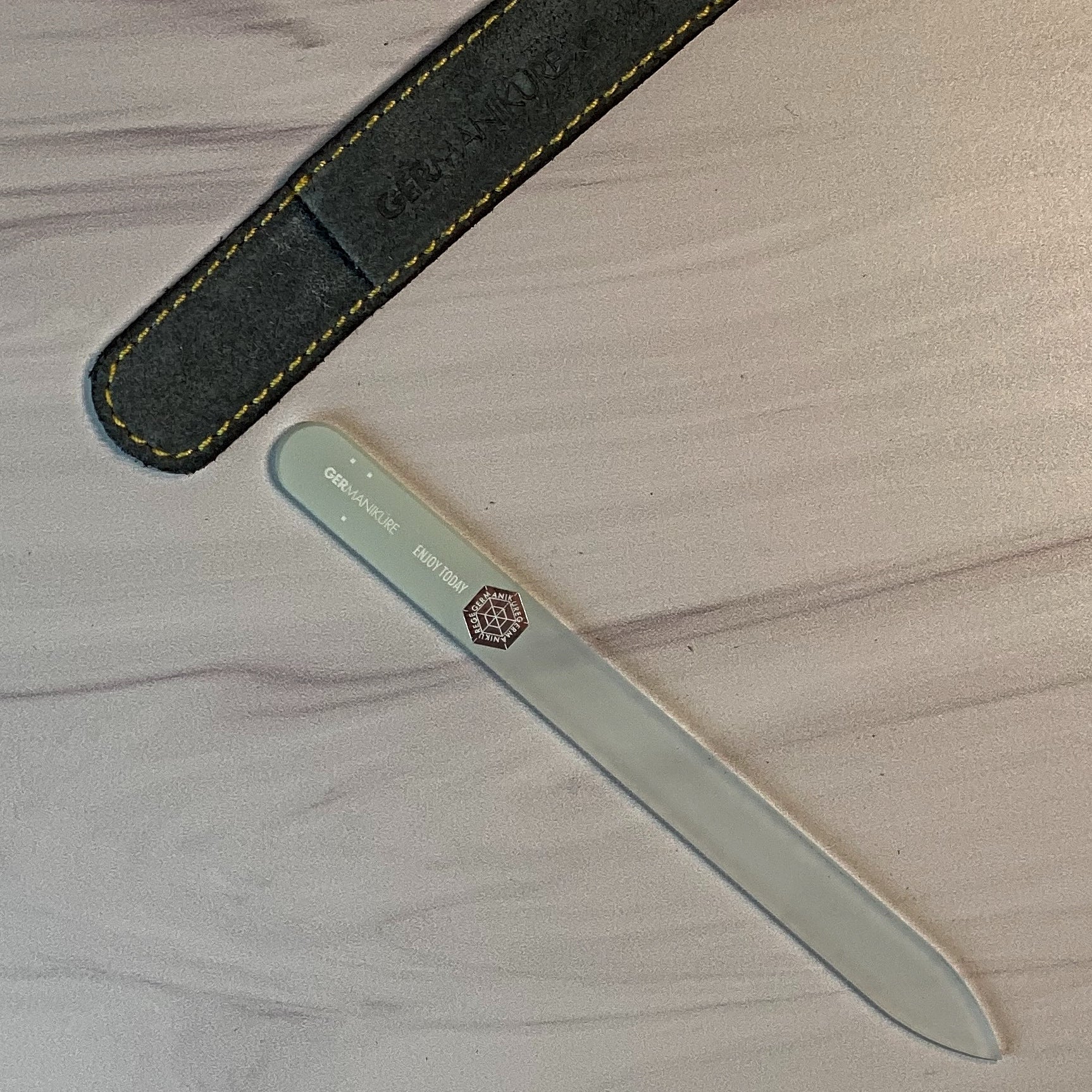 "Enjoy Today" Germanikure Mantra Nail File and Leather Sleeve - Image 4